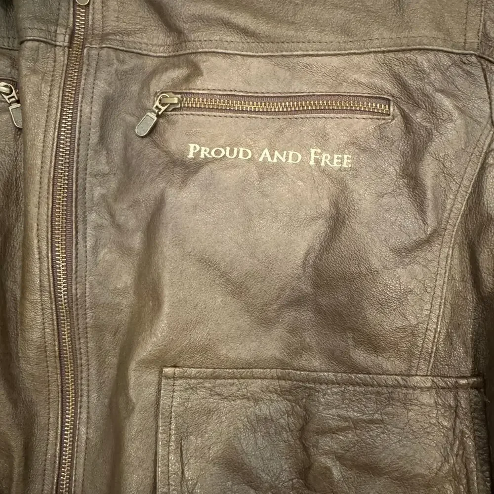 Bradford Exchange Leather Bomber Eagle Flag Embroidery Removable Collar M